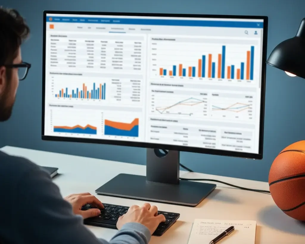 Analyse statistique NBA : écran d'ordinateur avec graphiques de performance